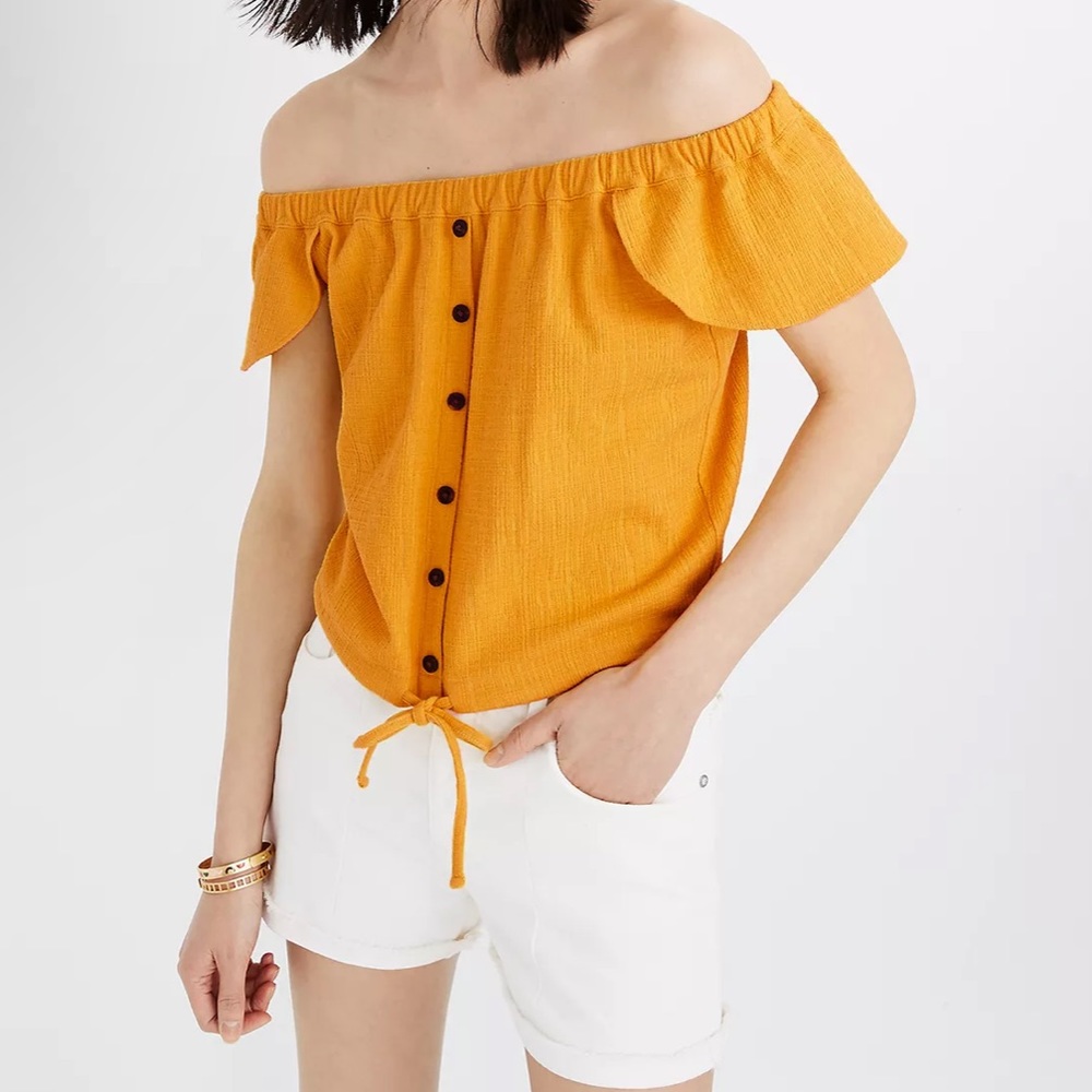 Navy Madewell Off-Shoulder Texture Thread Top